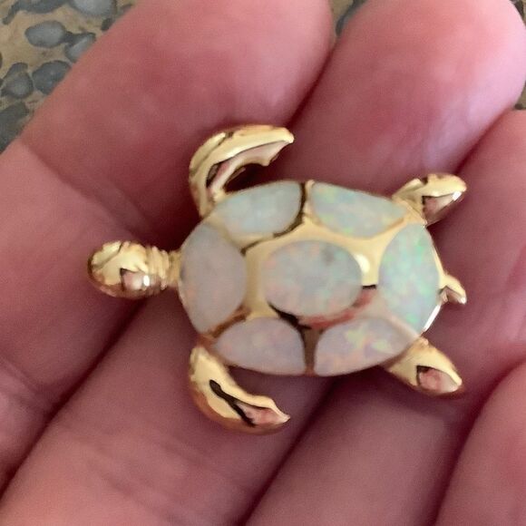 Sterling Silver Gold Plated Opal Tortoise Pen - NEW! 🔥🐢 - Picture 2 of 8